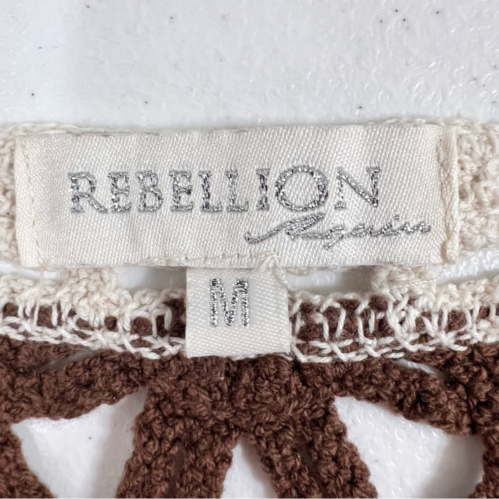 Rebellion Cream and Brown Crochet Cropped Tank and Shorts Set, Medium - Picture 4 of 16